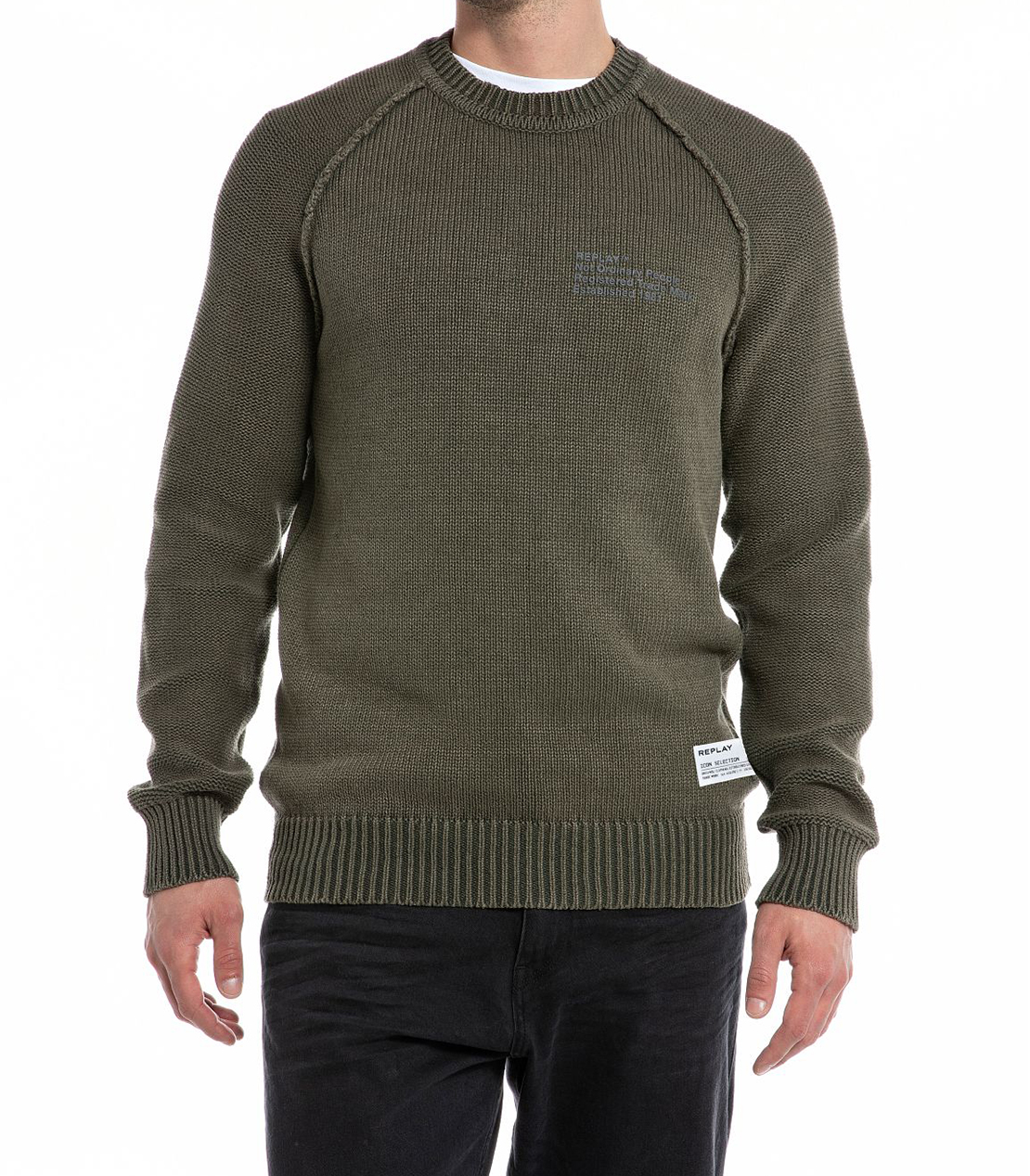 コットンウォッシュラグランスリーブセーター 詳細画像 マッドグリーン 1